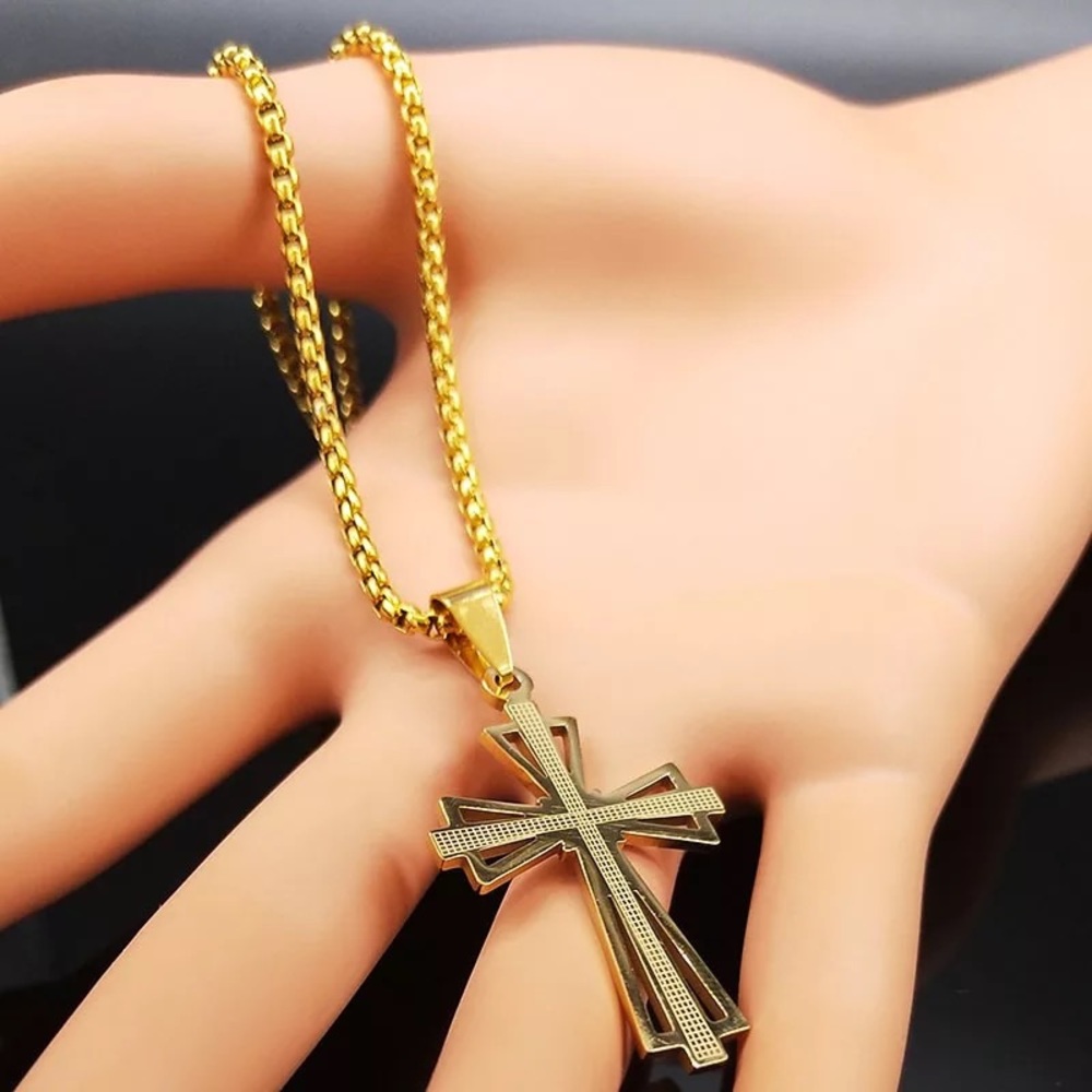 Stainless Steel Cross Pendant Necklace - Picture 4 of 5